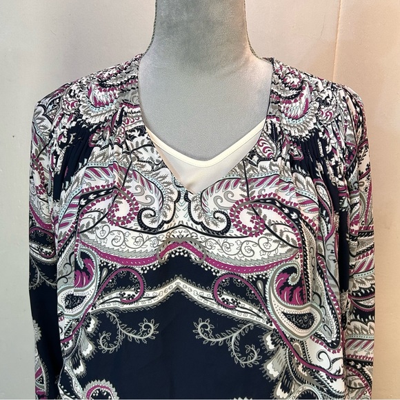 #0240 Banana Republic Pink/Navy Graphic Long Sleeve Blouse-S - Picture 4 of 7